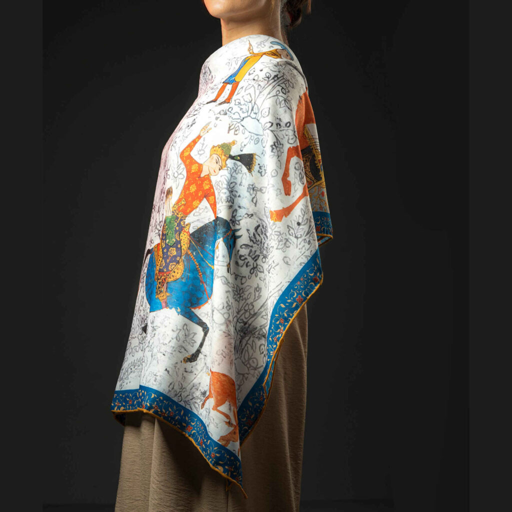 Foulard persan pour femme – Motif luxueux et vibrant « Bahram et Azadeh »