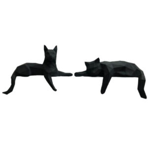 Ensemble de 2 figurines géométriques de chat cubisme en polyester noir – Sculptures d’art abstrait