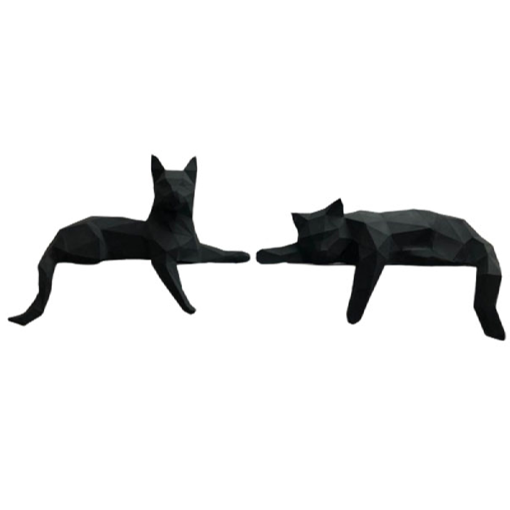 Ensemble de 2 figurines géométriques de chat cubisme en polyester noir - Sculptures d'art abstrait
