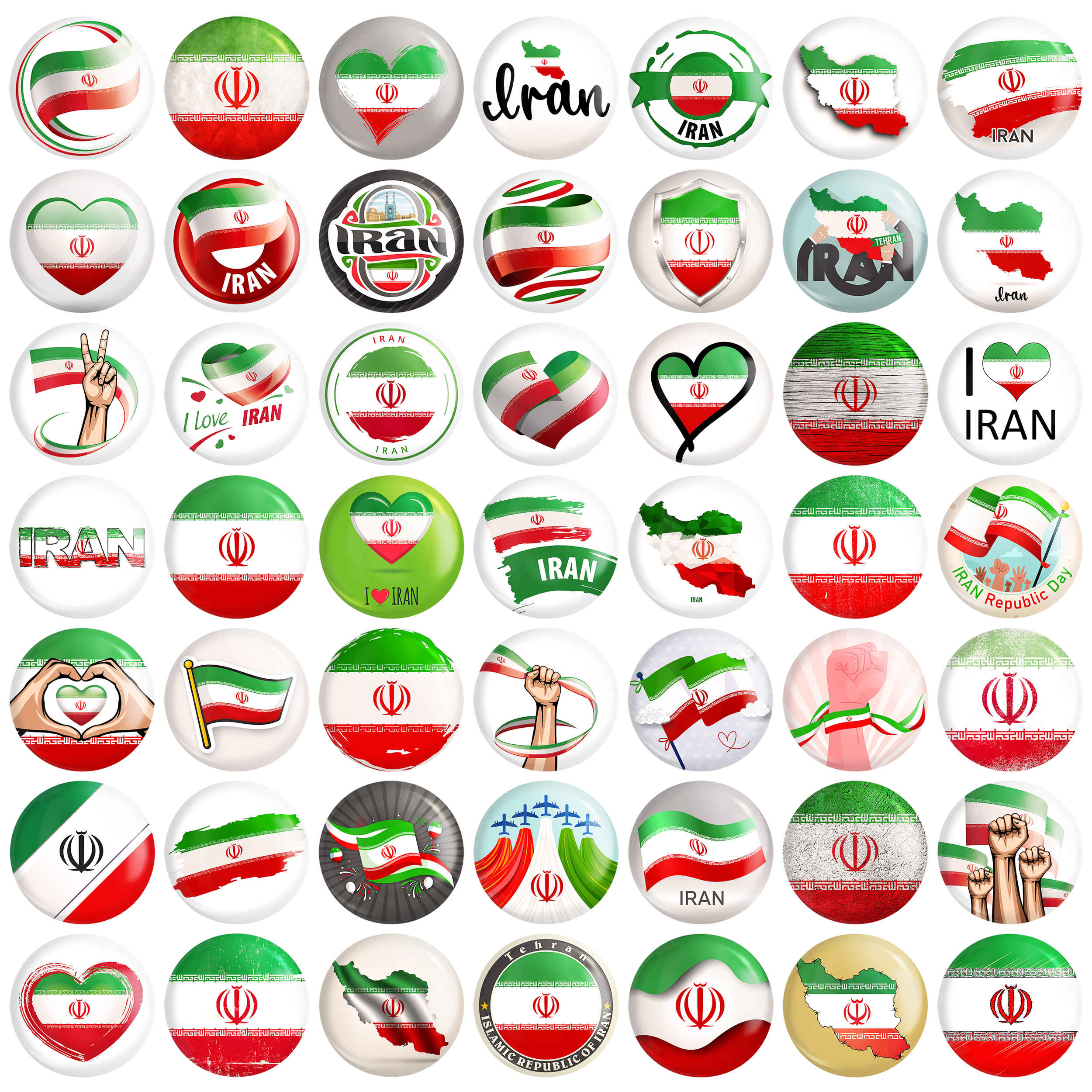 Ensemble de Badges à Épingle – Drapeau de l’Iran (49 pièces)