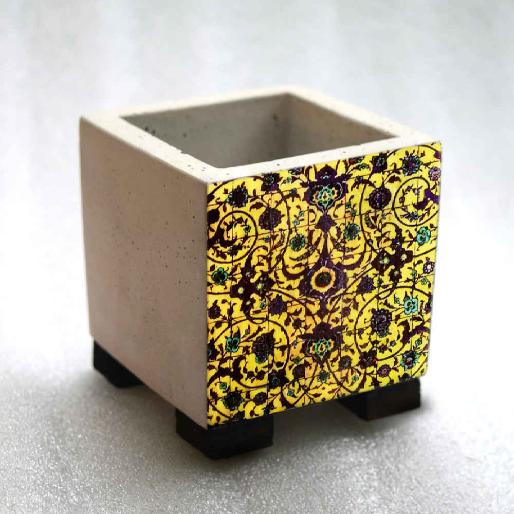 Vase décoratif persan en béton carré modèle Katayun