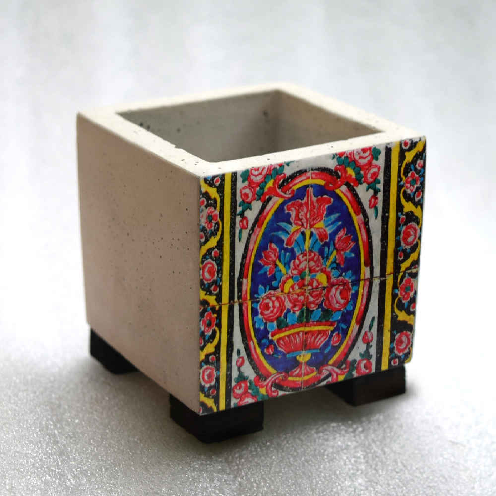 Vase décoratif persan en béton carré modèle Narnia