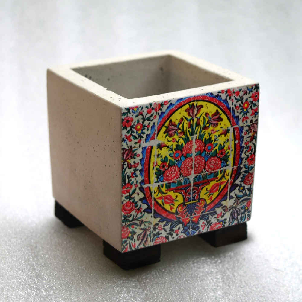 Vase décoratif persan en béton carré modèle Raha