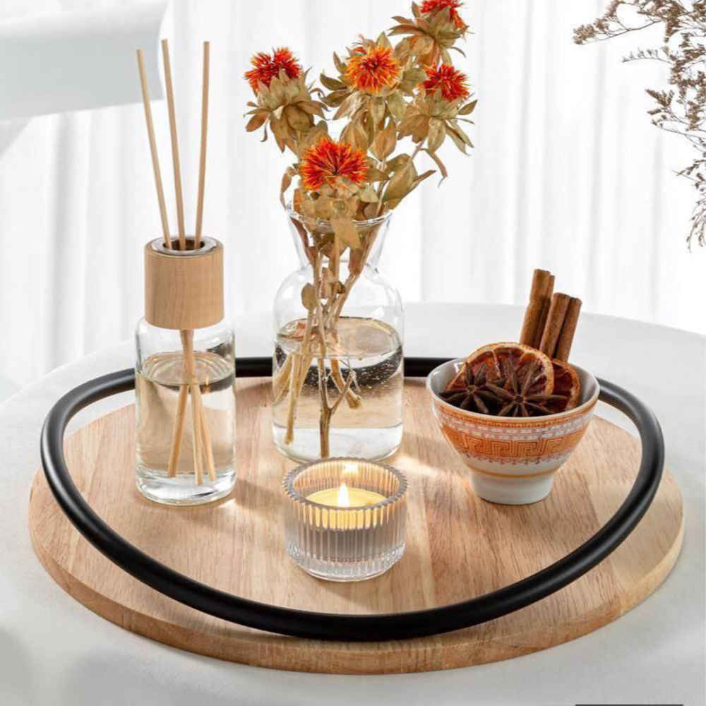Plateau rond en bois – Parfait pour présenter le thé ou des encas