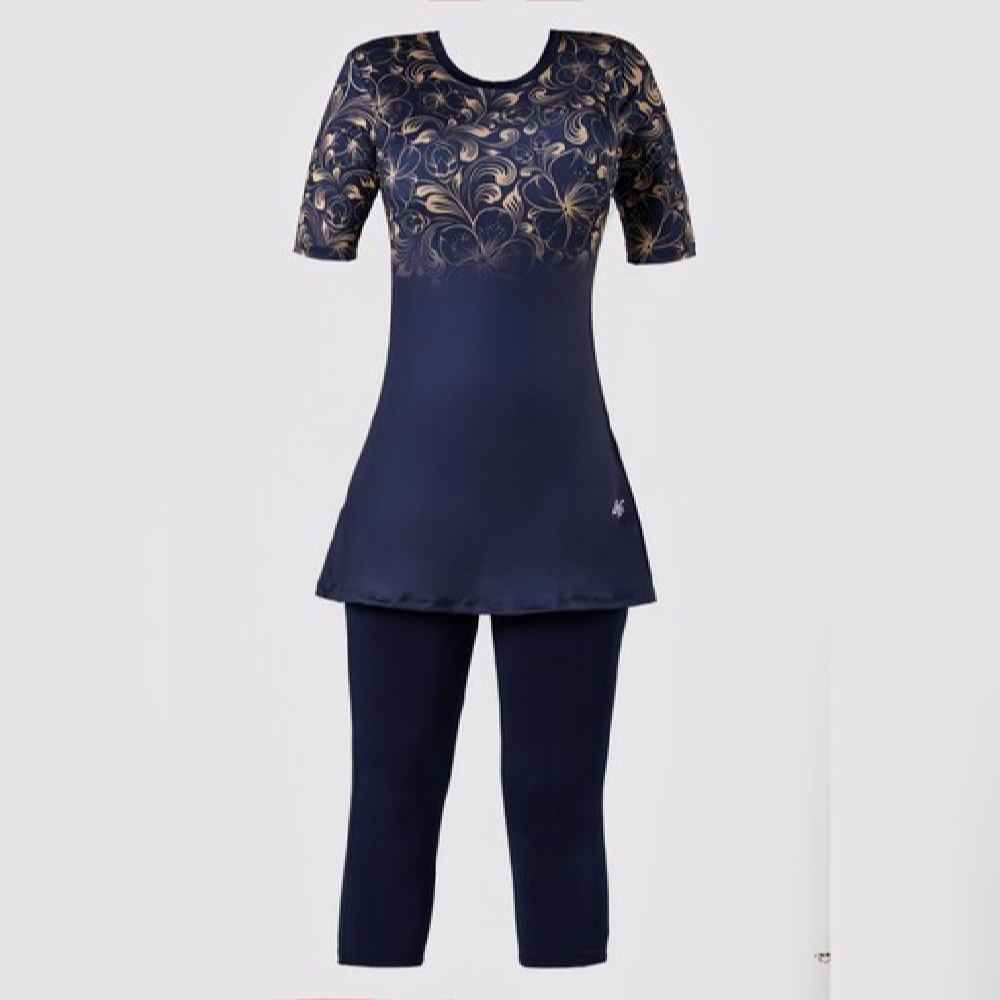Maillot de Bain à Deux Pièces pour Femmes à Manches Courtes Modèle Floral