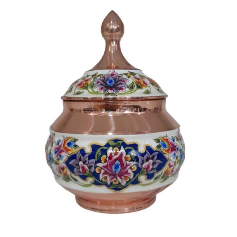 Sucrier persan artisanal en cuivre avec couvercle - Émail Minakari Behesht