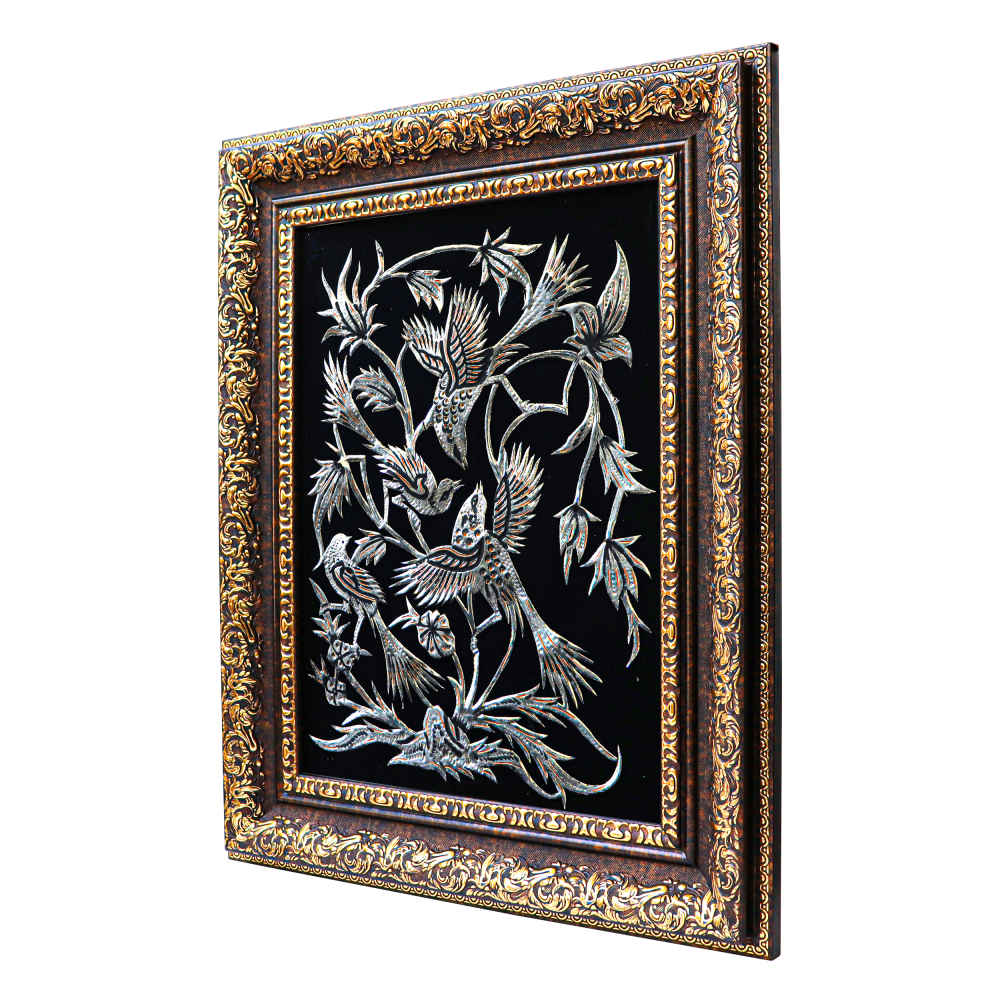 Art en cuivre gravé persan encadré fait main Tamana – Décoration murale traditionnelle