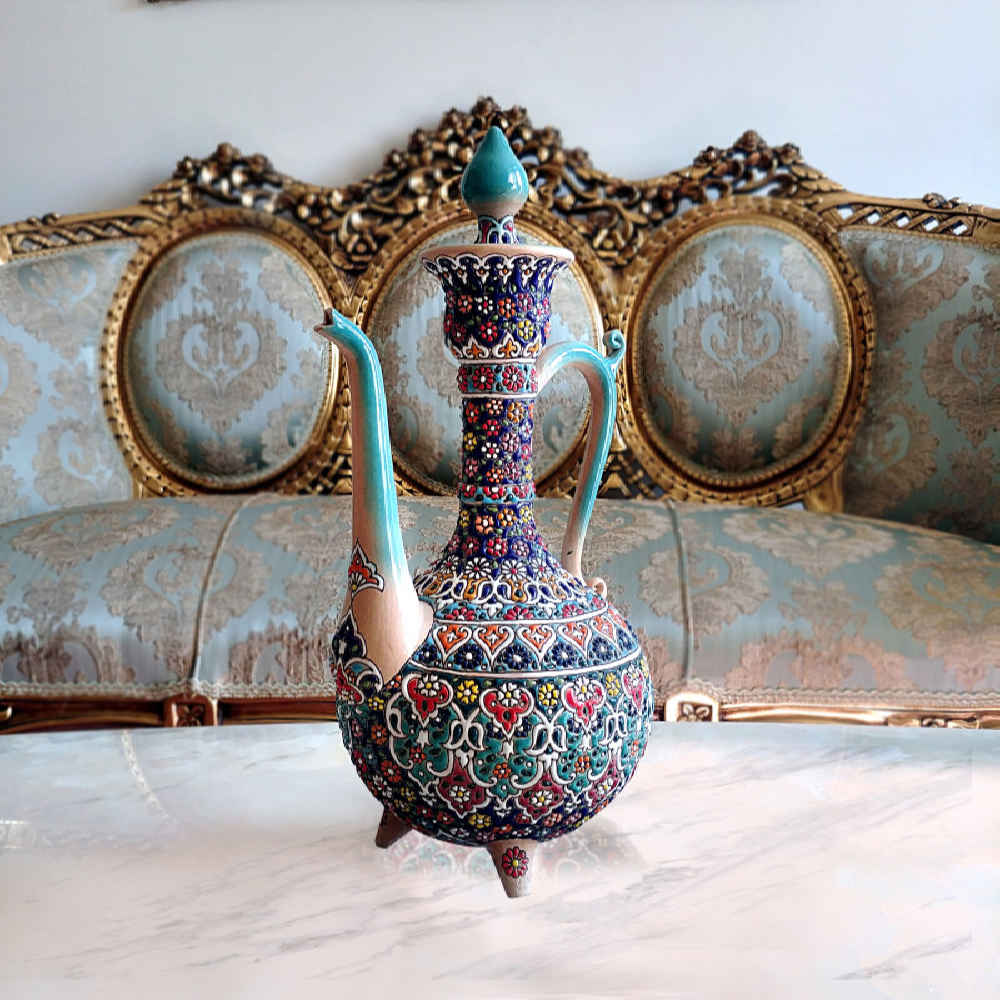 Flacon à eau de rose en poterie persane – Émaillé Minakari Sahel