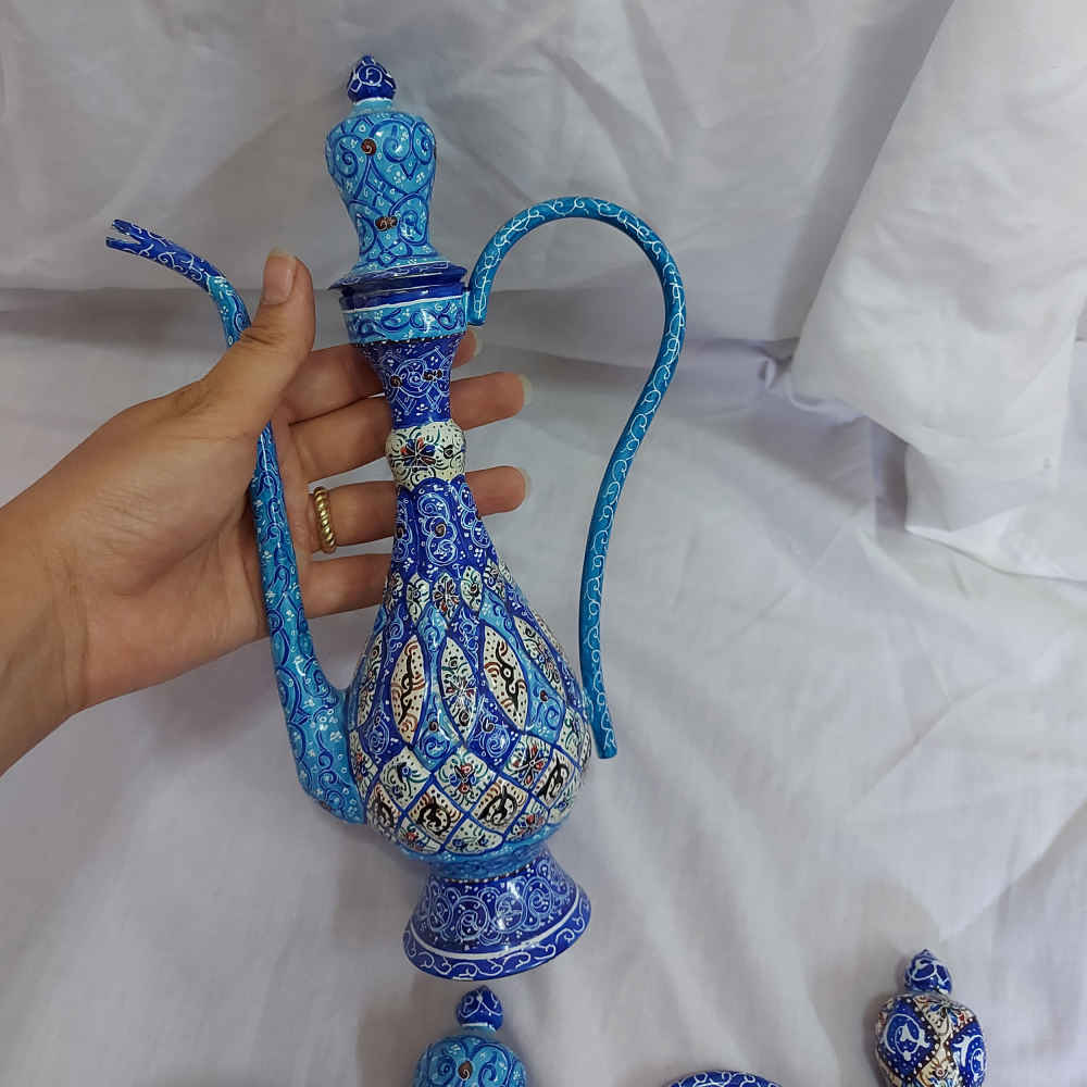 Flacon à eau de rose en cuivre persan – Émaillé Minakari Khataei