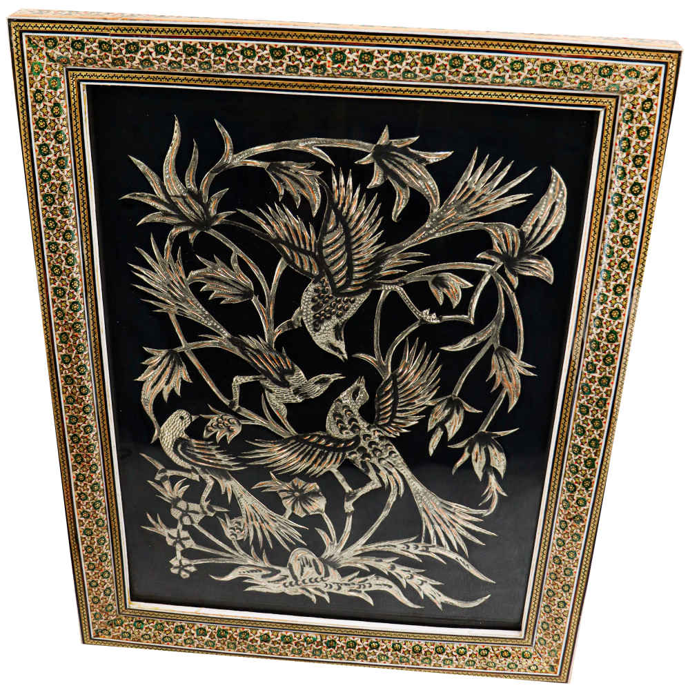 Art en cuivre gravé persan encadré fait main Hanifeh – Décoration murale traditionnelle