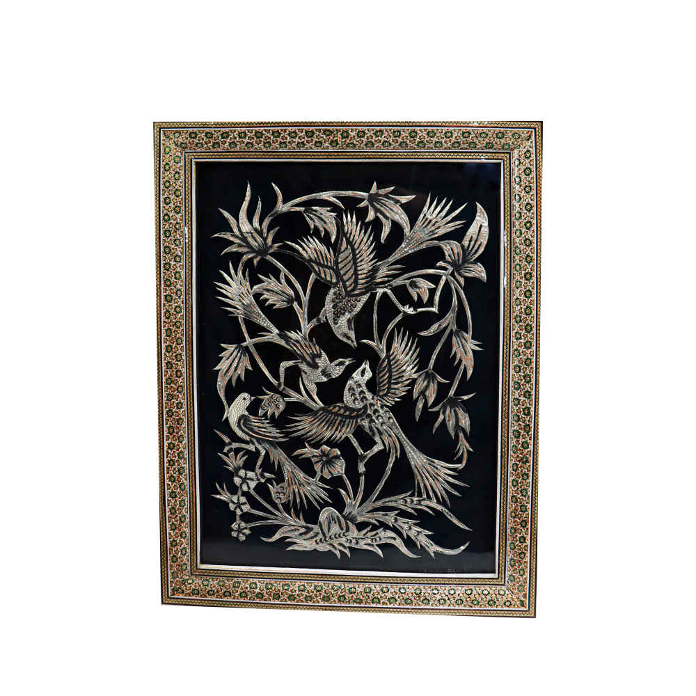 Art en cuivre gravé persan encadré fait main Hanifeh – Décoration murale traditionnelle