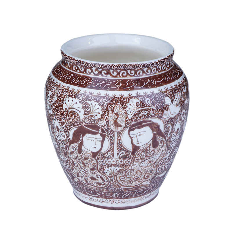 Vase en poterie décoratif persan fait main avec motif de Khatoon