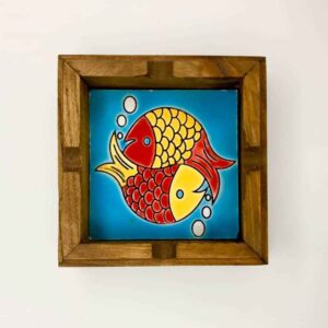 Cendrier en bois persan – Design traditionnel de carreau poisson
