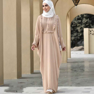 Abaya papillon traditionnelle en coton doux avec finition unie simple