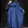 Abaya papillon traditionnelle pour femmes – Tissu crêpe bleu marine doux