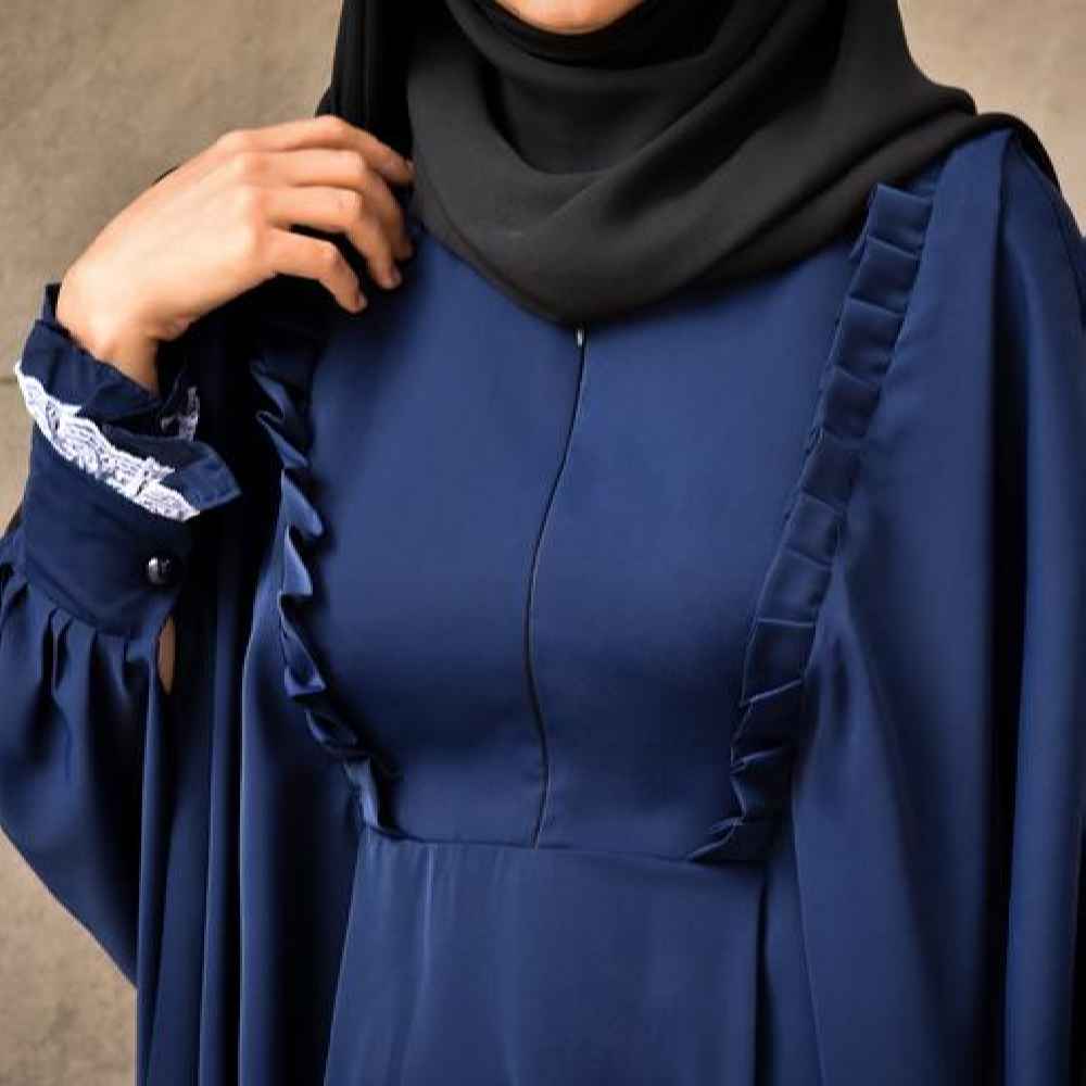 Abaya papillon traditionnelle pour femmes – Tissu crêpe bleu marine doux