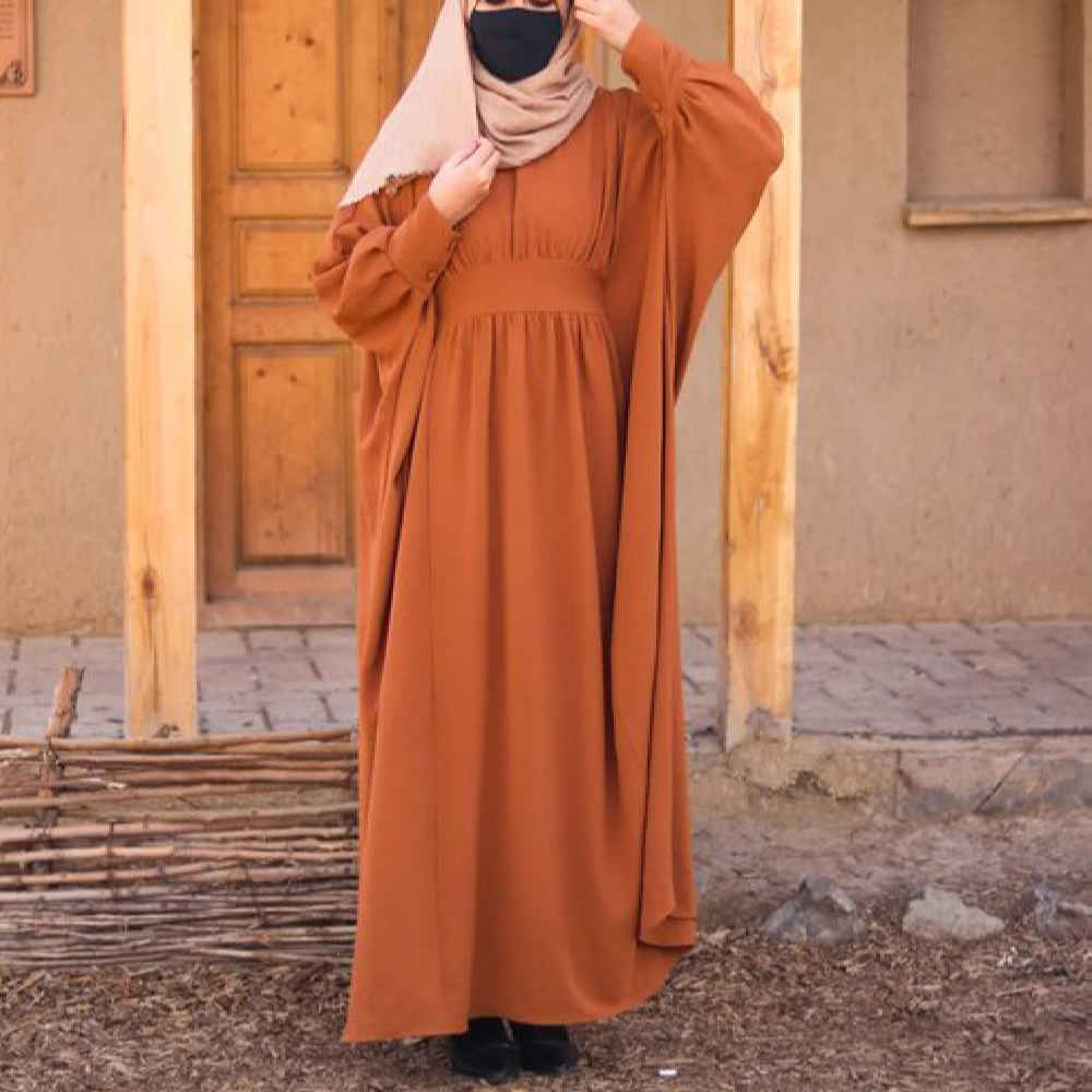 Abaya papillon traditionnelle pour femmes – Tissu crêpe orange doux