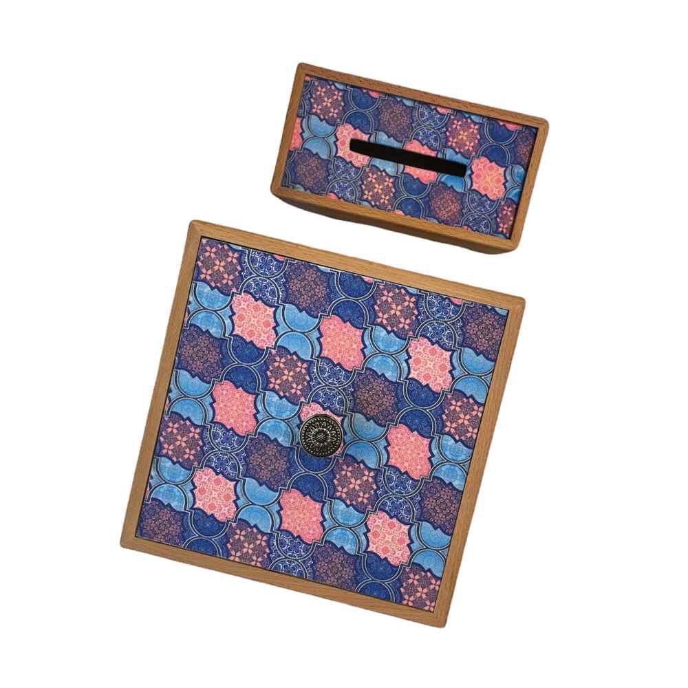 Ensemble corbeille et boîte à mouchoirs en bois – Modèle Nina