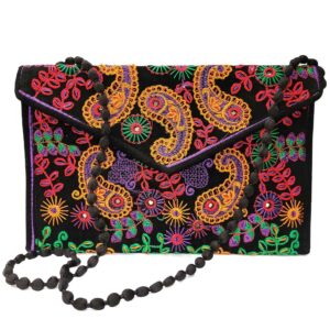 Sac à main ethnique en velours brodé avec motif Paisley