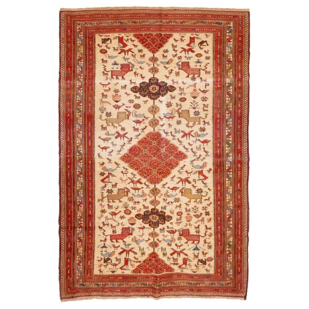Tapis Kilim en laine persane vintage tissé à la main à Sirjan Animaux