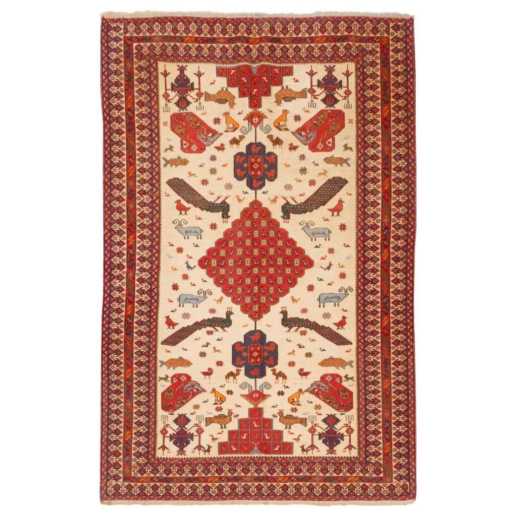 Tapis Kilim en laine persane vintage tissé à la main à Sirjan Paon