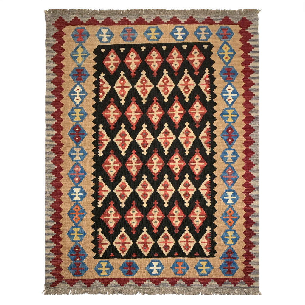 Tapis Kilim en laine persane tissé à la main Traditionnel Qashqai Katrin
