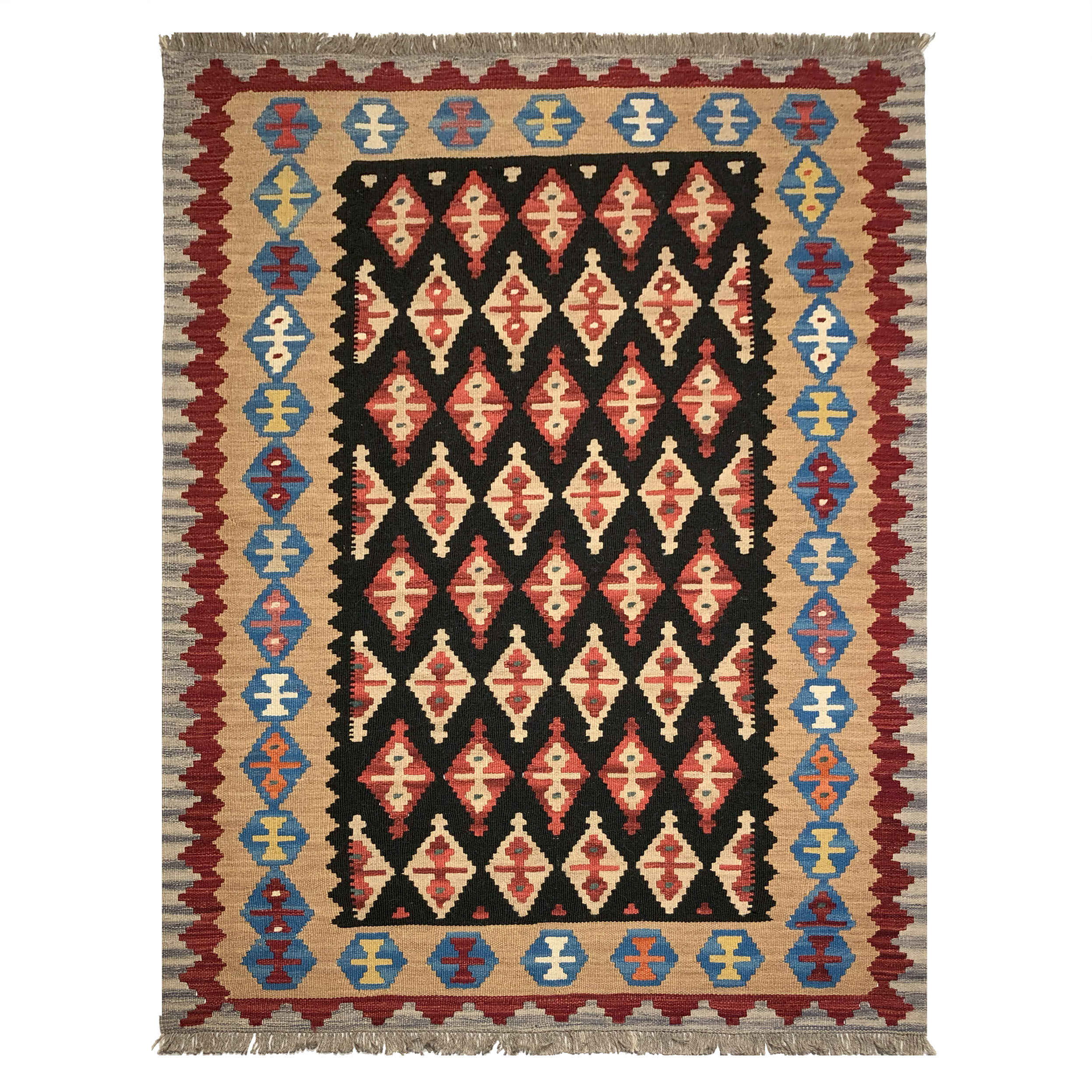Tapis Kilim en laine persane tissé à la main Traditionnel Qashqai Katrin