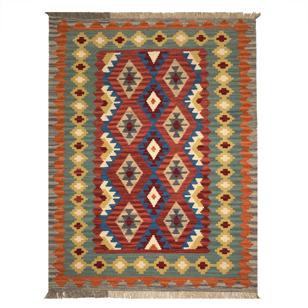Tapis Kilim en laine persane tissé à la main Traditionnel Qashqai Nahal