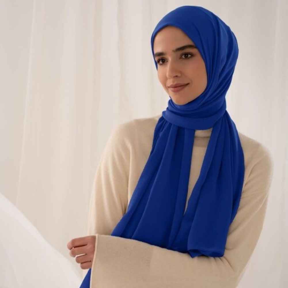 Voile Foulard Hijab en Mousseline Bleu pour Femmes Musulmanes