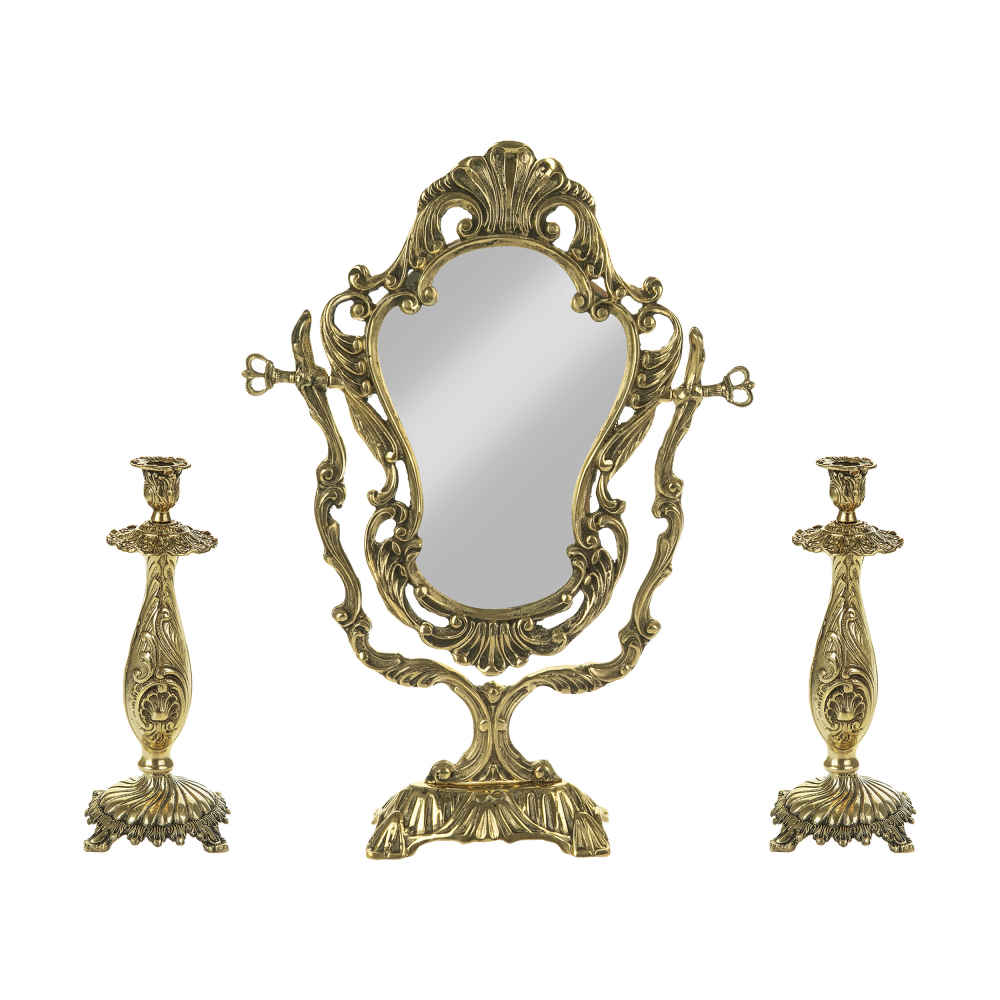 Ensemble miroir et bougeoirs en laiton persan – Design Étoile