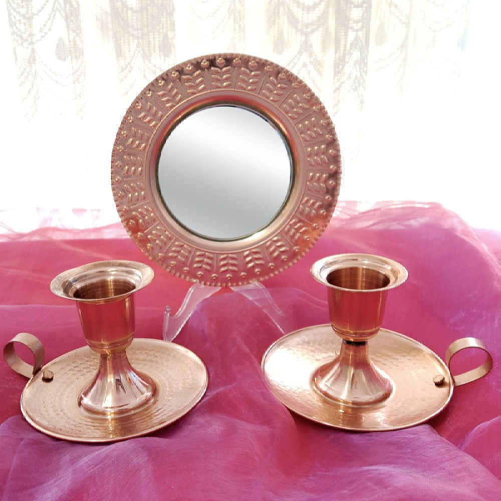 Ensemble miroir et bougeoirs en cuivre persan – Design Miracle