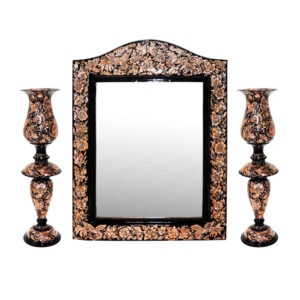 Ensemble miroir et bougeoirs gravés en cuivre persan – Design Roi