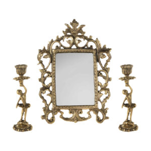 Ensemble miroir et bougeoirs en laiton persan – Design Nafis