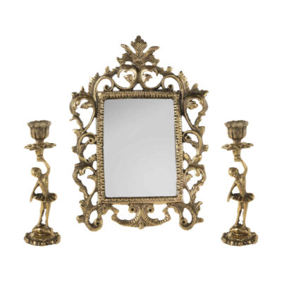 Ensemble miroir et bougeoirs en laiton persan – Design Nafis