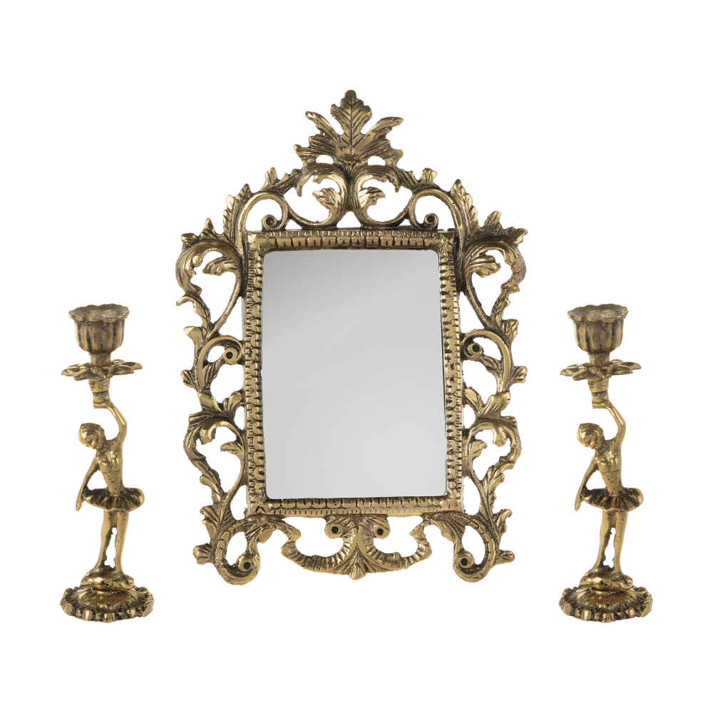 Ensemble miroir et bougeoirs en laiton persan – Design Nafis
