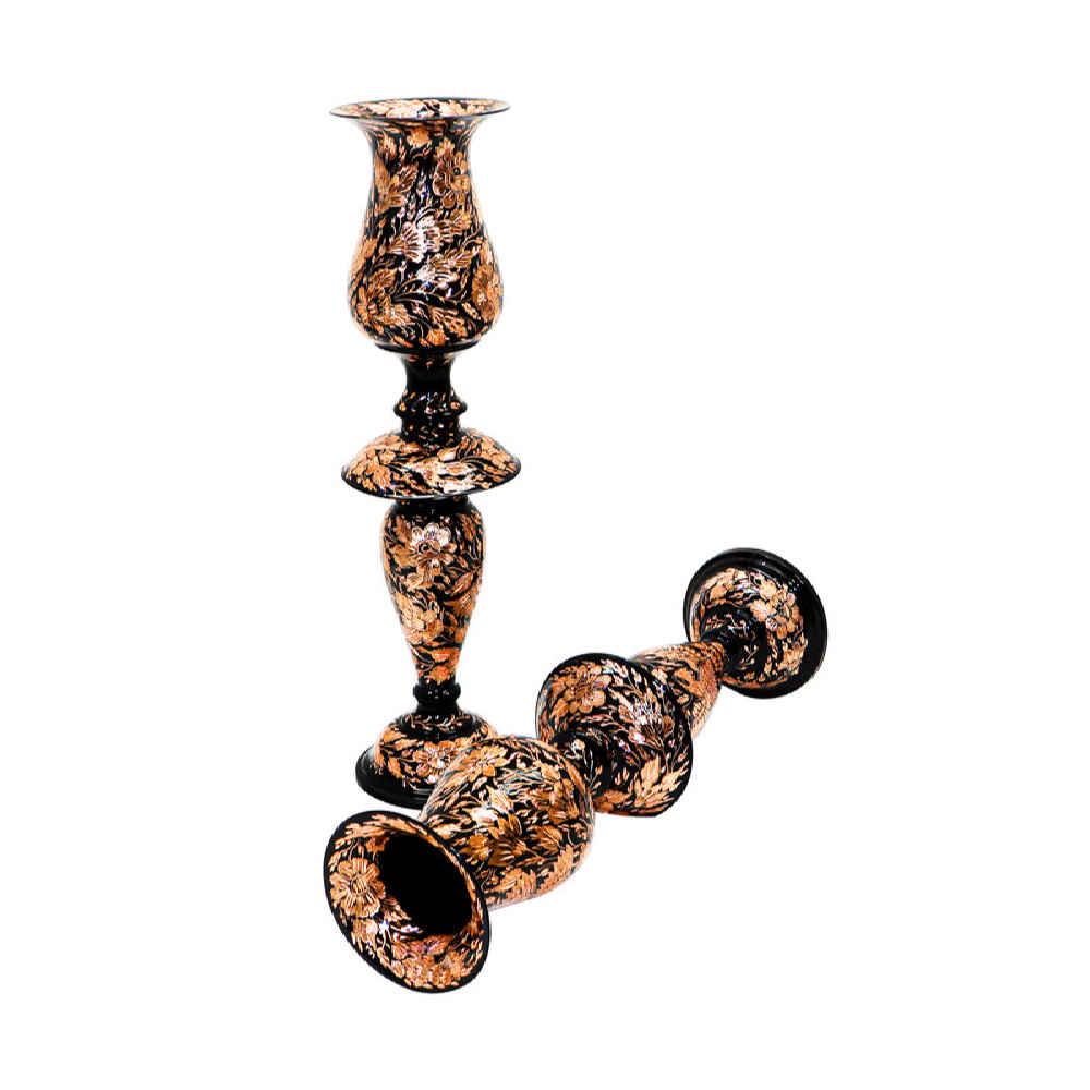 Ensemble miroir et bougeoirs gravés en cuivre persan – Design Roi