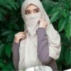 Foulard Carré en Crêpe Islamique Crème & Demi-Niqab pour Femmes