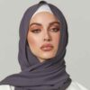 Voile Foulard Hijab en Mousseline Gris Foncé pour Femmes Musulmanes