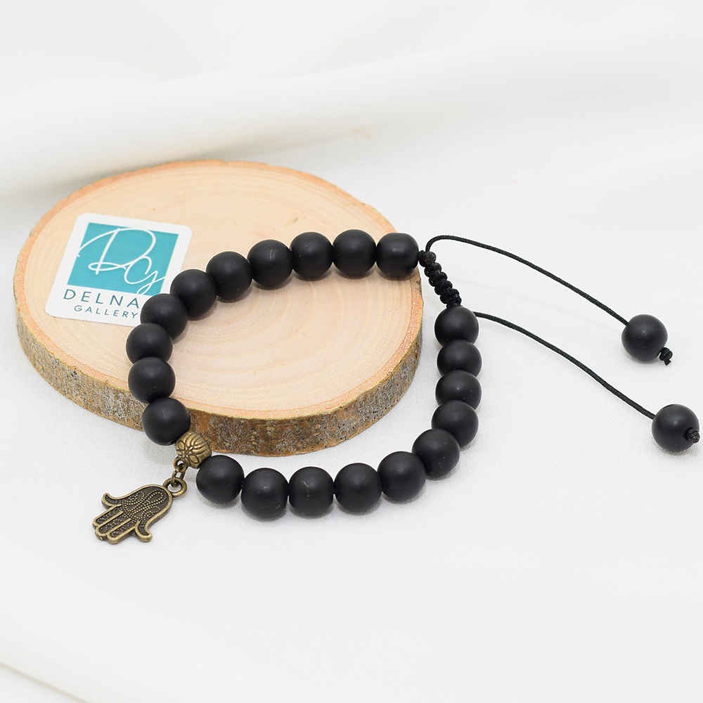 Bracelet Perlé pour Femme – Design Hamsa Noir