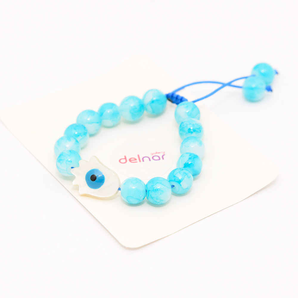 Bracelet Perlé pour Femme – Design Hamsa Bleu
