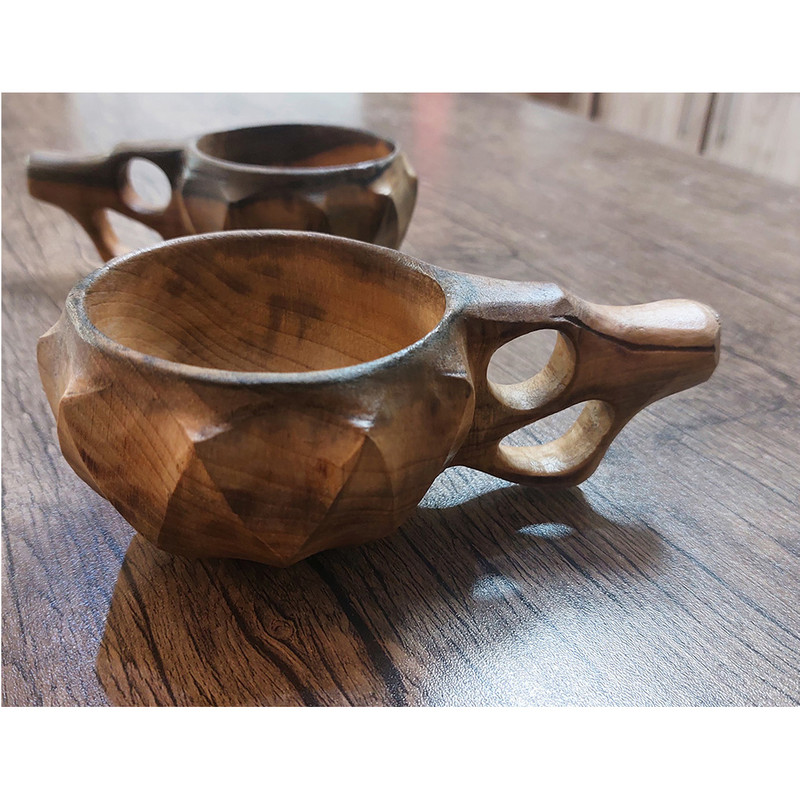 Tasse Rustique en Bois – Tasse de Camping Artisanale Modèle Diamant