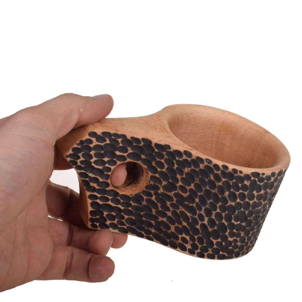 Tasse Rustique en Bois – Tasse de Camping Artisanale Modèle Jungle