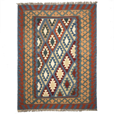 Tapis Kilim en laine persane authentique tissé à la main traditionnellement à Firuzabad géométrique