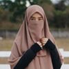 Foulard en Crêpe Islamique Marron Clair & Demi-Niqab pour Femmes