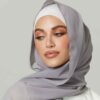 Voile Foulard Hijab en Mousseline Gris Clair pour Femmes