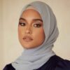 Voile Foulard Hijab en Mousseline Gris Clair pour Femmes