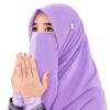 Foulard en Crêpe Musulman Lilas & Demi-Niqab pour Femmes
