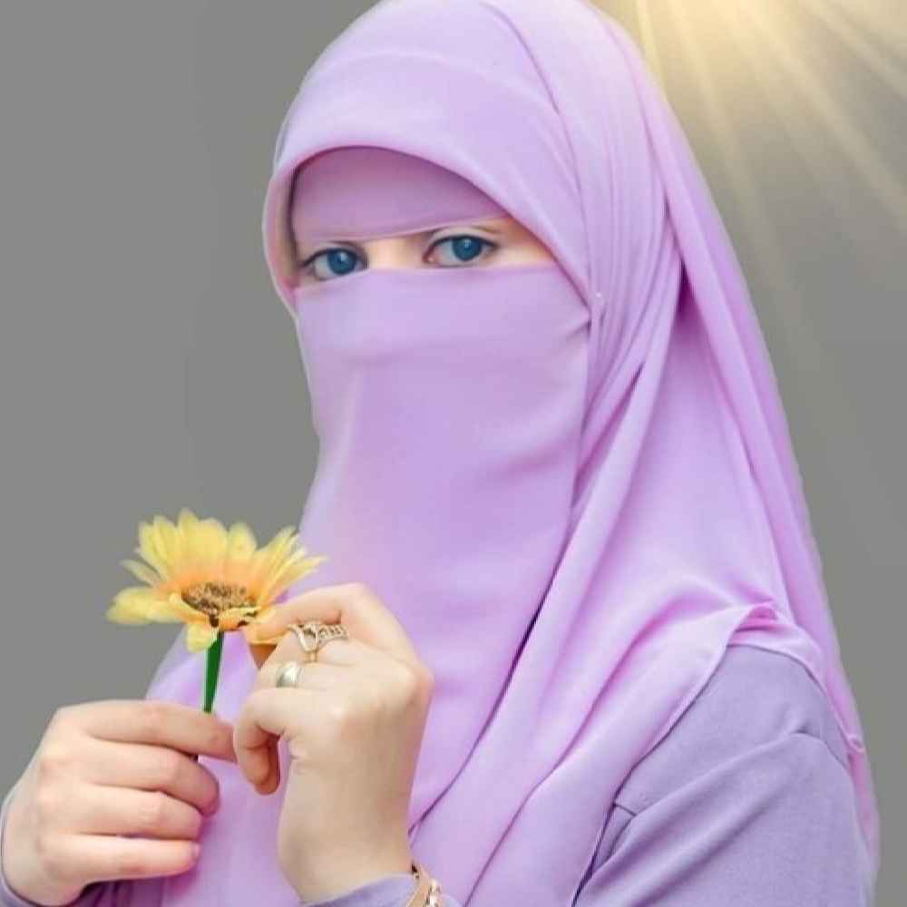 Foulard en Crêpe Musulman Lilas & Demi-Niqab pour Femmes