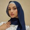 Voile Foulard Hijab en Mousseline Bleu Marine pour Femmes Musulmanes
