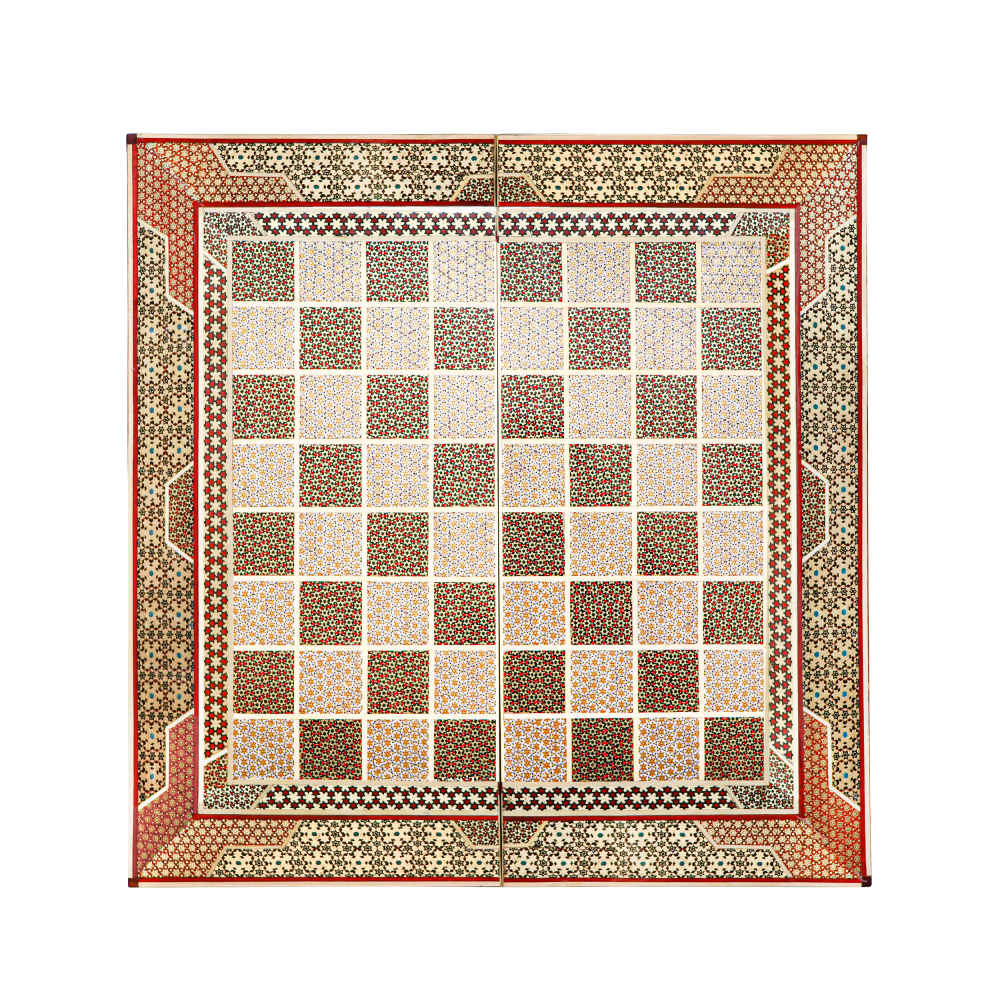 Plateau d'Échecs en Marqueterie Incrustée en Bois Persan Modèle Shahkar